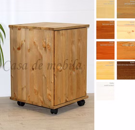 Rollcontainer mit Holztür glatt CONTRA 46x69x49cm Kiefer massiv Holzgriff