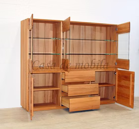Highboard mit 3 Glastüren und 3 schubladen NYON 178x151x42cm Rotkernbuche massiv natur geölt Casademobila goslar