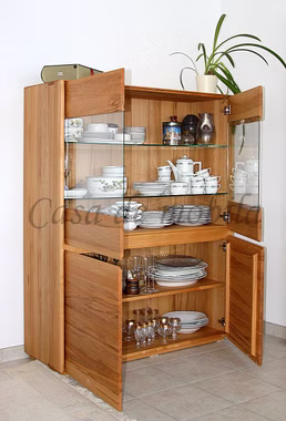 Massivholz Schrank mit 2 glastüren NYON 120x151x42cm Rotkernbuche massiv natur geölt Casa de mobila Goslar