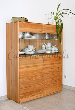 Massivholz Vitrinenschrank halbhoch mit 2 glastüren NYON 120x151x42cm Rotkernbuche massiv natur geölt Casa de mobila Goslar