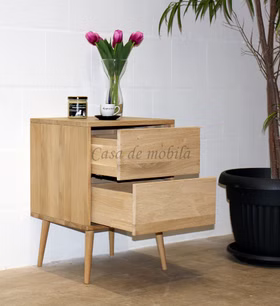 Nachtkommode Holzfüße 46x66x42cm WALK IN Wildeiche geölt Nachtschrank mit 2 Schubladen WALKIN 46x66x42cm Eiche geölt Holzbeine Casa de mobila Goslar