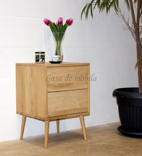 Nachtkommode Holzfüße 46x66x42cm WALK IN Wildeiche geölt Nachtschrank mit 2 Schubladen Modern Sleep 46x66x42cm Eiche massiv bianco geölt Holzbeine Casa de mobila Goslar