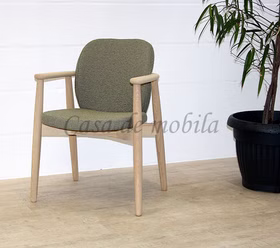 Polsterstuhl mit Armlehne COSTNER gepolstert Stoff Domino 58x83x60cm Esche massiv weiß bianco geölt Casa de mobila Goslar
