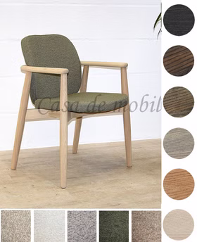 Holz Sessel COSTNER gepolstert Stoff Domino 58x83x60cm Esche massiv natur braun dunkelbraun schwarz oder weiß bianco geölt Casa de mobila Goslar