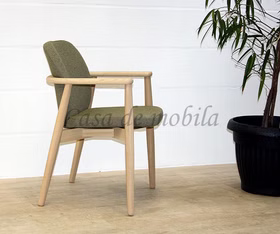 skandinavische Armlehnstuhl COSTNER gepolstert Stoff Domino grüen 58x83x60cm Esche massiv weiß bianco geölt Casa de mobila Goslar