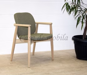 skandinavische seniorenstuhl mit armlehne COSTNER gepolstert Stoff Domino grüen 58x83x60cm Esche massiv weiß bianco geölt Casa de mobila Goslar