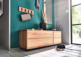 Massivholz Sitzkommode mit schubladen und Metallsockel M10 WALK IN 133x48x42cm Kernbuche massiv geölt Casa de mobila Goslar