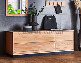 Massivholz Flurkommode mit schubladen und Metallsockel M10 WALK IN 133x48x42cm Kernbuche massiv geölt Casa de mobila Goslar
