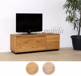 Massivholz TV-Bank mit schubladen,Metallsockel M10 WALK IN 133x48x42cm Wildeiche massiv natur oder bianco geölt Casa de mobila Goslar