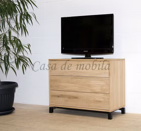 Kommode Metallgestell M9 90x71x42cm WALK IN Massivholz TV-kommode mit 3 schubladen, Metallgestell M9 WALK IN 90x71x42 cm Wildeiche massiv weiß bianco geölt Casa de mobila Goslar
