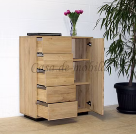 Massivholz Wäscheschrank mit Metall-sockel WALK IN 90x105x42cm Wildeiche weiß bianco geölt Casa de mobila Goslar
