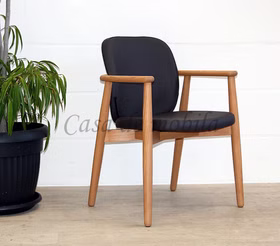 Küchenstuhl mit armlehnen gepolstert Lederimitat COSTNER 58x83x60cm Esche massiv natur geölt