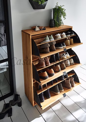 Schuhkipper mit Metallgestell M8 WALK IN 90x143x33cm Wildeiche massiv geölt Casa de mobila Goslar