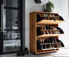 Schuhkommode mit 3 Klappen WALKIN 90x125x33cm eiche massiv geölt Metall-Sockel Schuhkommode mit 3 Klappen WALKIN 90x125x33cm Wildeiche massiv geölt Metall-Sockel Casa de mobila Goslar