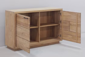 Kommode 128x82x40cm WINDSOR Eiche massiv geölt kommode 2-türig WINDSOR mit geöffneter Tür Eiche massiv weiß bianco geölt Casa de mobila Goslar