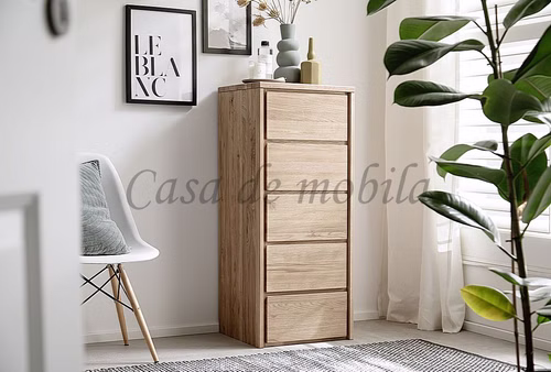 Hochkommode mit Schubladen RÖDVIG 47x113x42cm Wildeiche massiv natur geölt mit Sockel