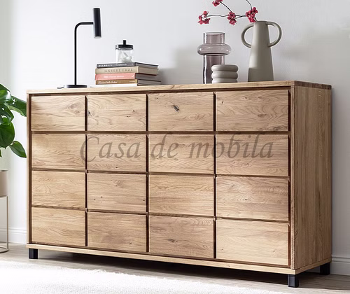 Sideboard 4türig RÖDVIG 172x100x48cm Wildeiche massiv geölt mit Metallfüßen schwarz Casa de mobila Goslar