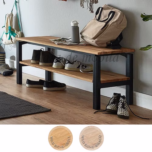 Dielenbank 90x43x42cm WALK IN Wildeiche Metallgestell