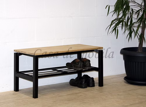 Dielenbank 90x43x42cm WALK IN Wildeiche massiv bianco Metallrost