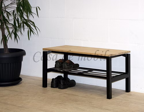 Dielenbank 90x43x42cm WALK IN Wildeiche massiv bianco Metallrost
