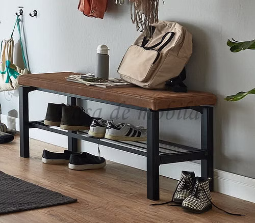 Bank mit Ablage 90x47x42cm WALK IN Ledersitz Metallrost