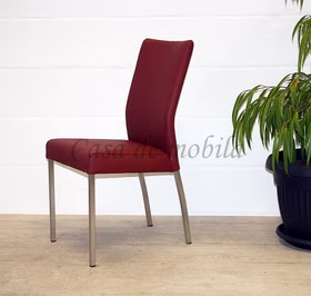 Stuhl mit Lederpolster45x92x59cm CARLA1 Beine Edelstahl gebürstet Stuhl Carla mit metallbeinen und rotem lederpolster