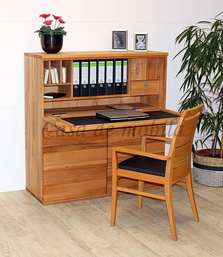 Massivholz Sekretär 120x127x47cm AMENO Kernbuche massiv geölt mit Beleuchtung & USB Casa de mobila Goslar