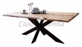 Esszimmertisch mit Baumkante 200x75x100cm Wildeiche massiv geölt Epoxidharz schwarz Doppel-X-Gestell Metall schwarz von Casademobila in Goslar