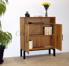 Massivholz Flurkommode 2türig MIDO mit fach und metallbeine 90x107x33cm Eiche massiv natur geölt Casa de mobila Goslar