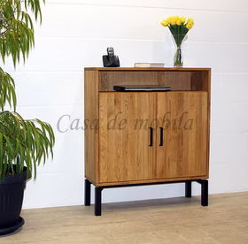 Massivholz Dielenkommode 2türig MIDO mit fach und metallbeine 90x107x33cm Eiche massiv natur geölt Casa de mobila Goslar