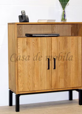 Massivholz Telefonkommode 2türig MIDO mit fach und metallbeine 90x107x33cm Eiche massiv natur geölt Casa de mobila Goslar