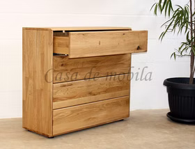 Massivholz Schubkastenkommode V mit geöffneter Schublade OKER Wildeiche massiv natur geölt Casa de mobila Goslar