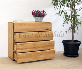 Massivholz Schubkastenschrank V mit geöffneten Schubladen OKER Wildeiche massiv natur geölt Casa de mobila Goslar