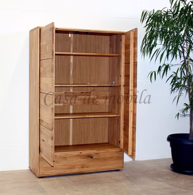 Wäscheschrank 100x145x40cm OKER Wildeiche massiv natur geölt halbhoch Wäscheschrank mit geöffneten Türen 100x145x40cm OKER Wildeiche massiv natur geölt Casa de mobila Goslar