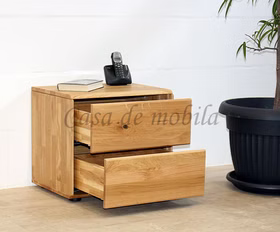 Nachtschrank mit geöffneten schubladen OKER 51x45x40cm Wildeiche massiv natur geölt Casa de mobila Goslar