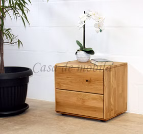 Nachtschrank mit 2 Schubladen OKER 51x45x40cm Wildeiche massiv natur geölt Casa de mobila Goslar