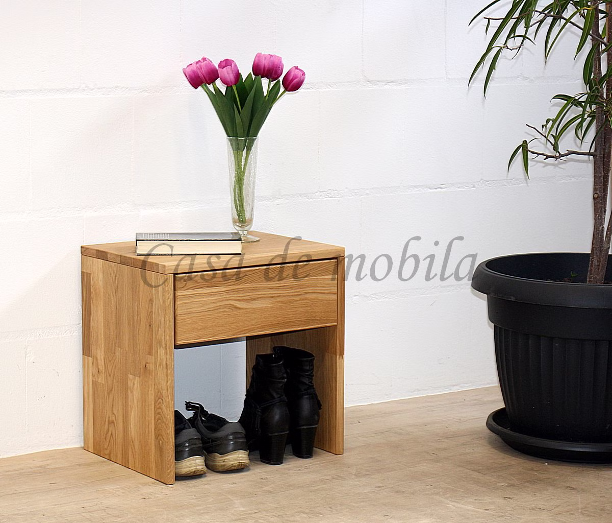Flurkommode II mit 1 schublade 45x45x35cm Wildeiche massiv natur geölt Casa de mobila Goslar
