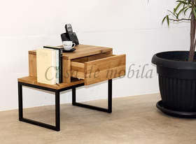 Nachtkommode VII mit Metallbeinen 55x45x35cm Wildeiche massiv geölt Nachtschrank VII mit metallbeine und 1 schublade 55x45x35cm eiche massiv natur geölt Casa de mobila Goslar