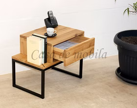 Nachtkommode VII mit Metallbeinen 55x45x35cm Wildeiche massiv geölt kleine kommode mit metallbeine und 1 schublade 55x45x35cm Wildeiche massiv natur geölt Casa de mobila Goslar