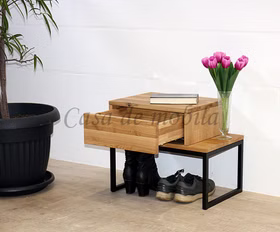 Nachtkommode VII mit Metallbeinen 55x45x35cm Wildeiche massiv geölt kleine sitzkommode mit metallbeine und 1 schublade 55x45x35cm Wildeiche massiv natur geölt Casa de mobila Goslar