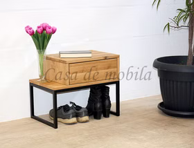 Nachtkommode VII mit Metallbeinen 55x45x35cm Wildeiche massiv geölt Nachtkommode VII mit metallbeine und 1 schublade 55x45x35cm Wildeiche massiv natur geölt Casa de mobila Goslar