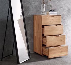 Massivholz Schubkastenkommode Schmal 51x91x40cm GOSE Wildeiche massiv natur geölt Casa de mobila Goslar