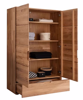 Wäscheschrank 2-türig mit abgerundeten Ecken 100x145x40 cm GOSE Eichenholz natur geölt Wäscheschrank 2-türig mit abgerundeten Ecken 100x145x40 cm GOSE Wildeiche massiv natur geölt Casa de mobila Goslar
