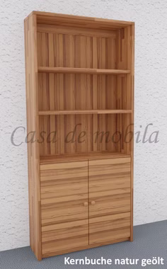 Massivholz Bücherregal mit Holztüren Quernut CONTRA 89x199x33cm Kernbuche massiv natur geölt Casa de mobila Goslar
