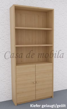 Massivholz Büroregal mit Holztüren Quernut CONTRA 89x199x33cm Kiefer massiv gelaugt geölt Casa de mobila Goslar