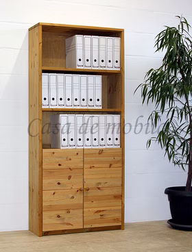 Massivholz Aktenregal mit Holztüren Quernut CONTRA 89x199x33cm kiefer massiv gelaugt geölt Casa de mobila Goslar
