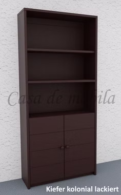 Massivholz Bücherregal mit Holztüren Quernut CONTRA 89x199x33cm Kiefer massiv dunkelbraun kolonial lackiert Casa de mobila Goslar