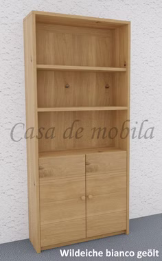 Massivholz Büroschrank mit Holztüren Quernut CONTRA 89x199x33cm wildeiche massiv weiß bianco geölt Casa de mobila Goslar