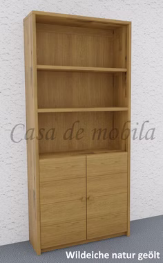 Massivholz Bücherregal mit Holztüren Quernut CONTRA 89x199x33cm wildeiche massiv natur geölt Casa de mobila Goslar