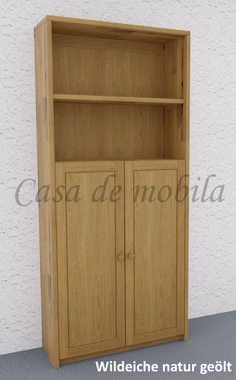 Massivholz Büroregal mit holztüren HT3 CONTRA 89x199x33cm Wildeiche massiv natur geölt Casa de mobila Goslar